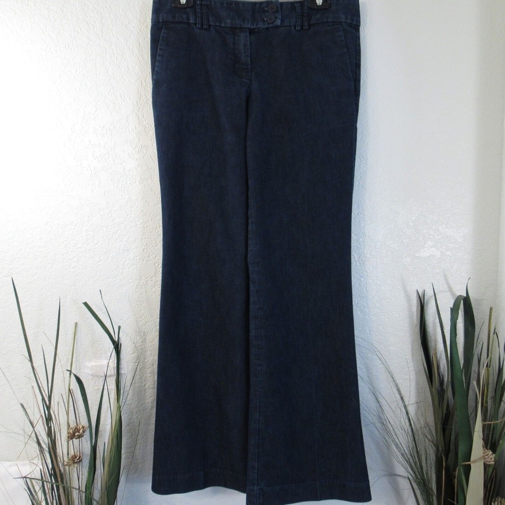 Editor Womens Sz 6R Dark Wash Denim Jeans Wide Leg Flare Hem Pockets Zip Closure